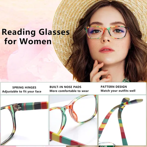Miniatura 2 de Lentes de lectura para mujer, estampado de patrón con bloqueo de luz azul, elegantes lentes para lectura de computadora