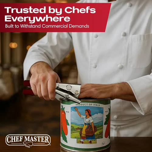 Miniatura 7 de Abridor de latas comercial Chef-Master, abrelatas manual multiusos, perillas de agarre antideslizantes de giro fácil, discos de corte afilados