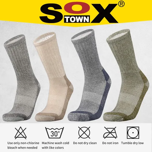 Miniatura 6 de SOX TOWN Calcetines de lana merino que absorben la humedad para exteriores senderismo senderismo calcetines para hombres paquete de 4