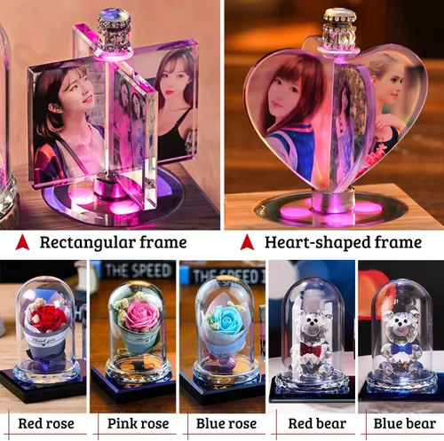 Miniatura 5 de Impresión de cristal con tu foto, decoración de escritorio de oficina, regalo personalizado sobre marco transparente de vidrio con soporte, rosa