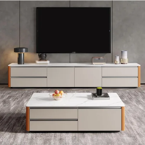 Miniatura 6 de TV Cabinet Stand TV Stand Home Audio-Visual Cabinet Living Room Entertainment Center Leather Storage Cream Style Floor(180 * 40 * 45cm)