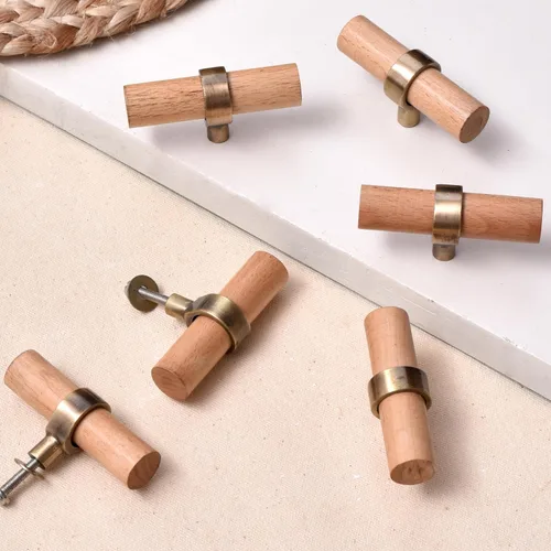 Indian Shelf Paquete de 6 manijas de madera natural para cajones, pomos de tocador, tiradores de armario, estilo decorativo elegante