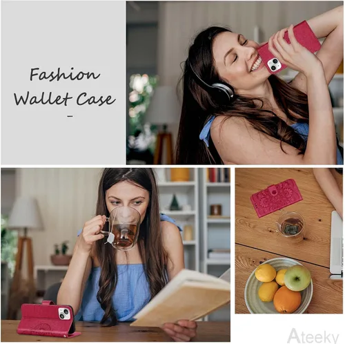 Miniatura 8 de Funda tipo cartera para iPhone 13, [Bloqueo RFID] con 3 ranuras para tarjetas con ranura para tarjeta de crédito, cubierta protectora magnética
