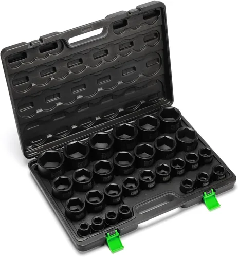 Miniatura 8 de TecoTek Juego de llaves de impacto de 3/4" de 6 puntas poco profundo, surtido jumbo de 29 piezas, CR-MO, SAE, 3/4 pulgada - 2 1/2 pulgadas, estuche