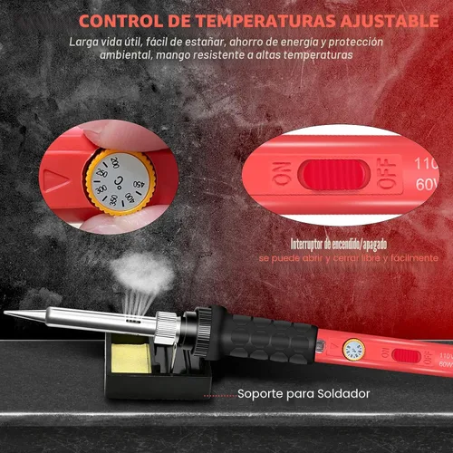 Miniatura 5 de Kit de soldador portátil de 60 W con calentador de cerámica, 5 puntas, soporte, soldadura - para metal, joyería, reparación eléctrica 60w 9-en-1