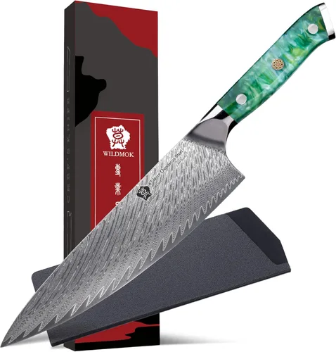 Miniatura 8 de WILDMOK Cuchillo de chef de Damasco, cuchillos de chef japoneses de 8 pulgadas, cuchillo de cocina con mango de resina, cuchillos afilados
