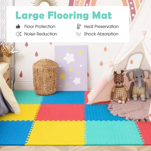 Miniatura 4 de Tangkula Alfombrillas de ejercicio de 36 azulejos con borde, alfombrillas protectoras de espuma EVA antideslizantes, alfombrillas elásticas de juego