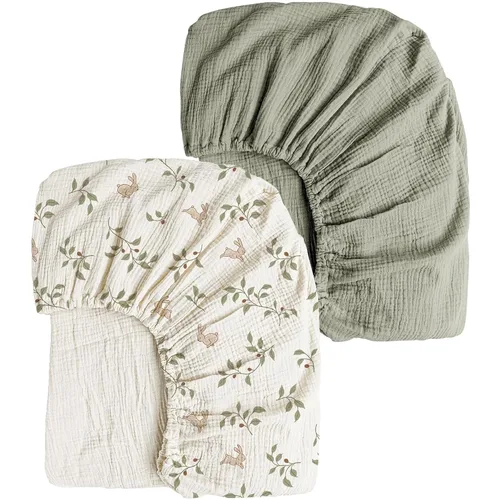 Miniatura 15 de Konssy Sábanas de Muselina para Cuna para Niña y Niño, 2 Piezas de Sábanas de Bebé de Algodón Suave y Transpirable para Colchón de Cuna Estándar