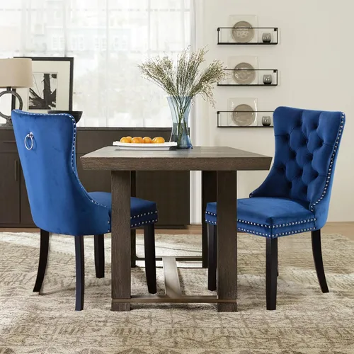 Miniatura 22 de Juego de 2 sillas de comedor tapizadas de terciopelo, sillas laterales de cocina de estilo moderno con ribete de cabeza de clavo y patas de madera