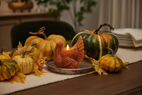 Miniatura 7 de Luminara Decoración de cosecha de otoño sin llama, vela LED figural de pavo, color natural, Adobe, 5.3 x 7.5 pulgadas, llama móvil de cera real