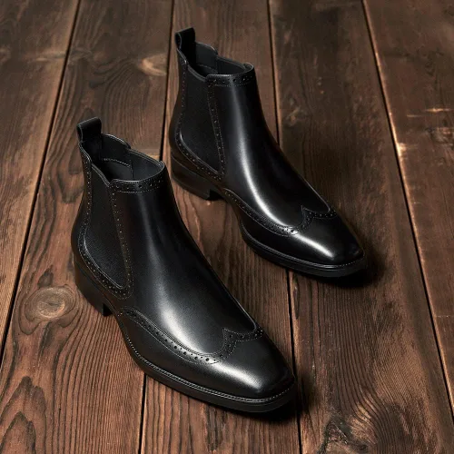 Miniatura 3 de FRASOICUS Botas Chelsea para hombre, botas de vestir de cuero genuino para hombre
