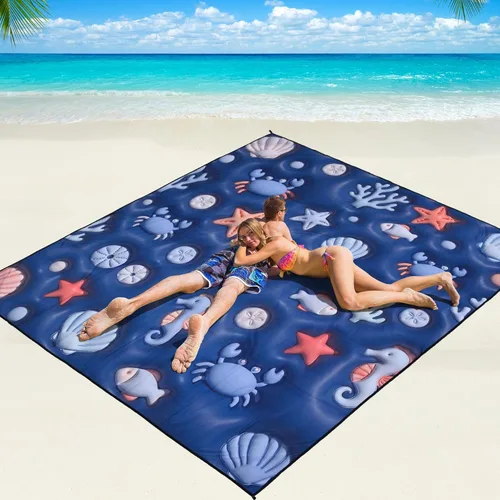 WIWIGO Manta de playa impermeable a prueba de arena tapete de playa 79" X 83"/10'x9' para 2-8 adultos, de secado rápido, tapete de picnic al aire