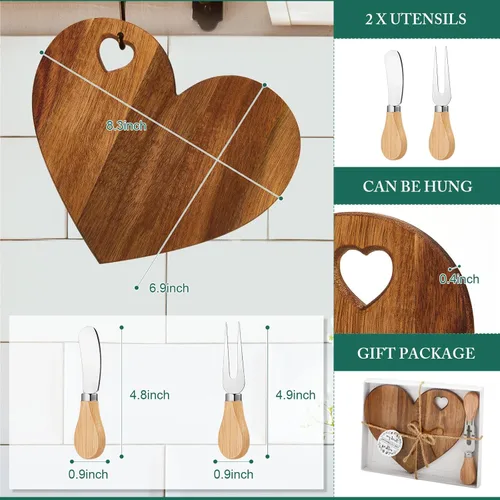 Miniatura 2 de Patelai Juego de 12 Tablas de Queso para Ducha de Soltera, Favores de Corazón, Tablas Mini de Charcutería, Cuchillos de Queso de Madera, Caja