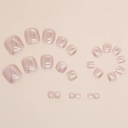 Miniatura 2 de Uñas postizas cuadradas rosadas brillantes a presión en los dedos de los pies, uñas cortas SWEKKE acrílicas para dedos de los pies, color rosa liso