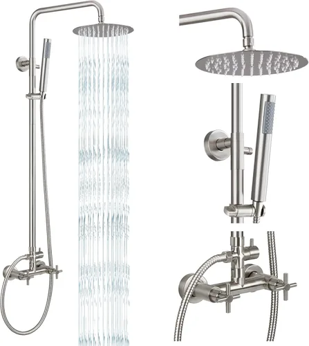 gotonovo Accesorios de ducha al aire libre SUS304 Kit de ducha de lluvia de acero inoxidable grifo de alta presión montaje en pared 2 doble función