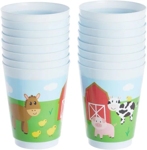 Miniatura 3 de BLUE PANDA Paquete de 16 tazas de plástico de animales de granja, corral para suministros de fiesta de cumpleaños (16 onzas)