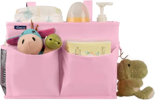Miniatura 5 de Surblue Caddy Organizador Colgante Bolsa de Almacenamiento para Mesita de Noche para Literas y Camas de Hospital, Rosa, Pequeño