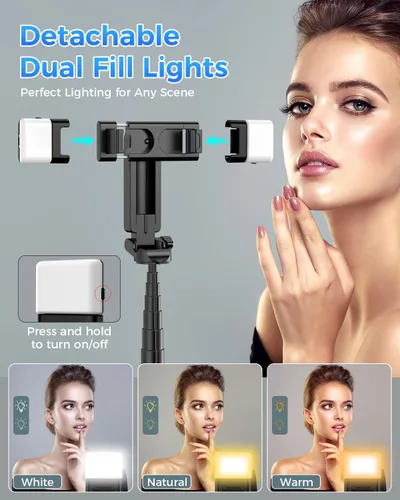 Miniatura 3 de Trípode para teléfono 3 en 1 con luces LED y control remoto, soporte de trípode extensible para selfie, portátil compacto con control remoto