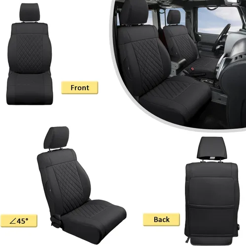 Miniatura 5 de GIANT PANDA Jeep Wrangler 4 puertas JK 2008-2010, juego completo de fundas de asiento para Unlimited Sahara Sport Rubicon X de piel sintética Negro