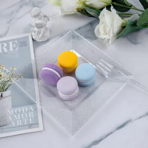 Miniatura 4 de DaYammi Juego de 200 platos de postre que incluye: 100 platos para pastel de 6 pulgadas con 100 tenedores plateados de 5.7 pulgadas, platos