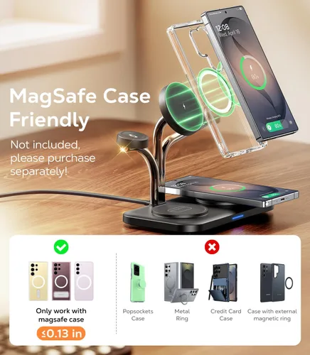 Miniatura 7 de Meifigno Estación de carga magnética 5 en 1 de 45 W para Samsung, soporte de cargador inalámbrico para teléfono dual y Galaxy Watch, cargador rápido
