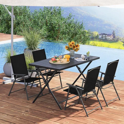 Miniatura 2 de Tangkula Juego de comedor plegable de 5 piezas para 4, mesa de comedor rectangular grande de metal y 4 sillas plegables de patio, mesa y sillas al
