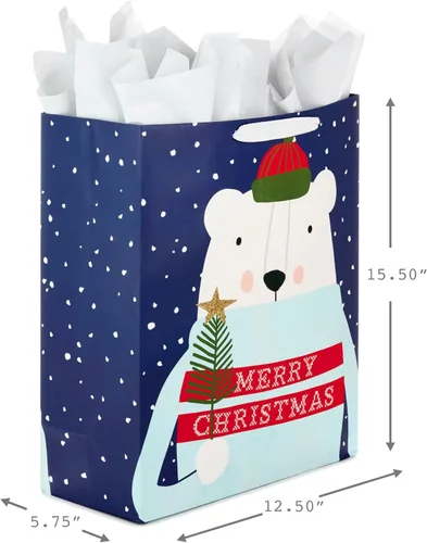 Miniatura 3 de Hallmark Bolsa de regalo de Navidad extra grande de 15 pulgadas con papel de seda (Oso Polar de Feliz Navidad) para niños, adultos, compañeros