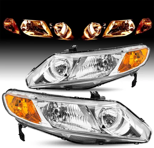 Miniatura 8 de JSBOYAT Conjunto de Faros Delanteros Par de Repuesto para Honda Civic Sedan 2006-2011 de 4 Puertas Faro Halógeno con Bombillas Carcasa Negra