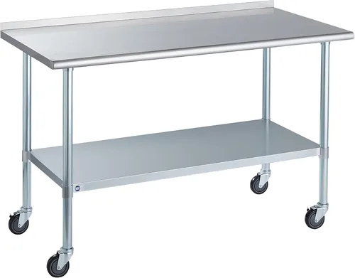 Miniatura 56 de Mesa de acero inoxidable para preparación y trabajo con protector contra salpicaduras, 24x72 pulgadas