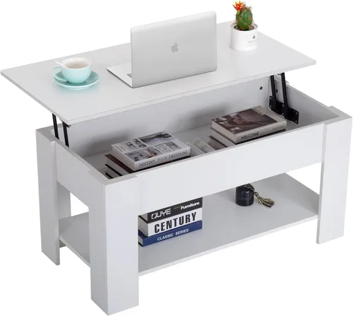 Miniatura 9 de FDW Mesa de Centro Elevable de 39.4 pulgadas con Compartimento Oculto y Estante de Almacenamiento, Tablero de Madera Elevable para Hogar, Sala