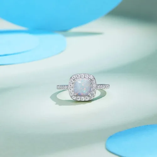 Miniatura 3 de Carleen Anillo de ópalo creado de plata de ley 925 con piedra natal de octubre, circonita cúbica, anillo de compromiso, joyería fina, regalo