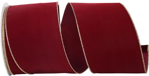 Miniatura 12 de Cinta Reliant Ribbon 92270W-957-40K Value Velvet con borde de alambre, 2-1/2 pulgadas x 50 yardas, escarlata/oro