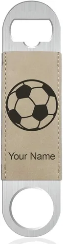 Miniatura 7 de LaserGram Abrebotellas, balón de fútbol, grabado personalizado incluido (cuero sintético, negro y dorado)