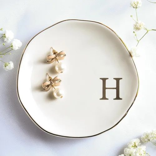 Miniatura 12 de Bandeja de Cerámica para Joyas, Plato para Anillos, Personalizada con Monograma S, Regalos de Compromiso y Boda, para Cumpleaños, Día de la Madre