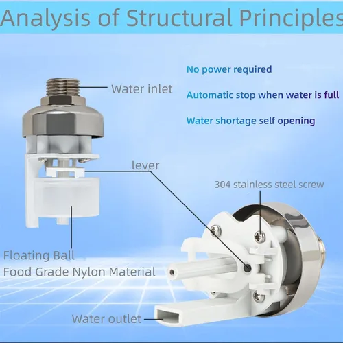 Miniatura 5 de Válvula de control automático de nivel de agua con flotador, válvula de bola de flotador de 12,7 mm y 19 mm con llenado automático y apagado