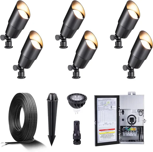 Miniatura 16 de Gardenreet Foco LED para exteriores, latón fundido a presión de 12 V con iluminación hacia arriba, impermeable, luces de paisaje de bajo voltaje