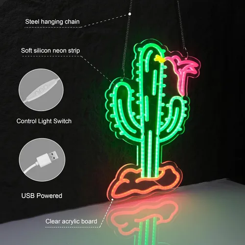 Miniatura 2 de Letrero de neón de cactus para pared, para cerveza, bar, club, dormitorio, hotel, pub, cafetería, boda, fiesta de cumpleaños, regalos