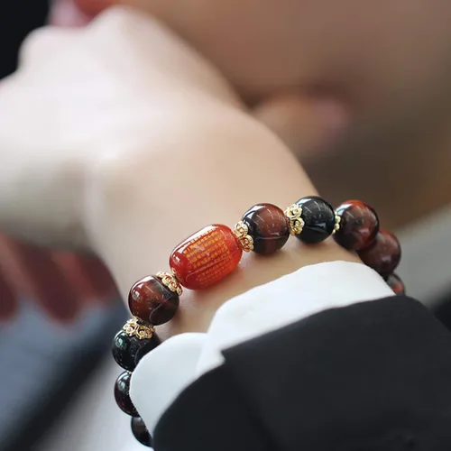 Miniatura 5 de Jewever Pulsera de triple protección Feng Shui Healing Stretch- Ojo de tigre - Obsidiana - Sutra ágata cuentas 0.472 in Piedra Unisex Joyería, Gema