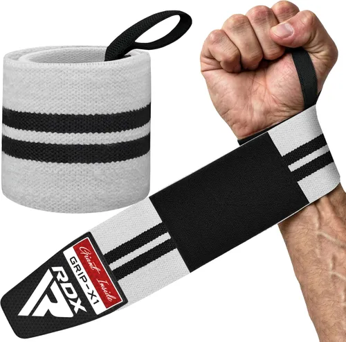 Miniatura 11 de RDX Muñequeras para levantamiento de pesas (par), aprobadas por IPL y USPA, correas elásticas de algodón de 18" con soporte y bucle para el pulgar