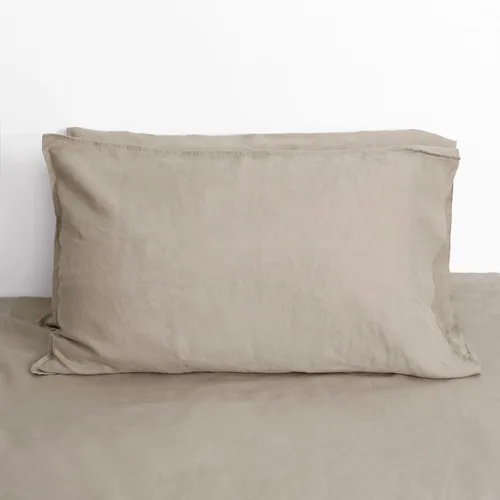 Fundas de almohada de lino francés – Fundas de almohada de lino que absorben la humedad, tamaño King (20 x 40 pulgadas), color caqui Lino Caqui