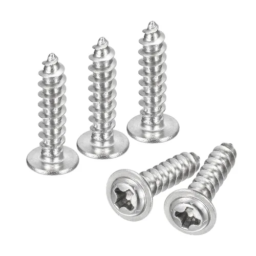 Miniatura 36 de uxcell ST3x6mm Phillips Pan Head Tornillo Autorroscante con Arandela, 100 piezas - Tornillo de madera de acero inoxidable 304 rosca completa (plata)