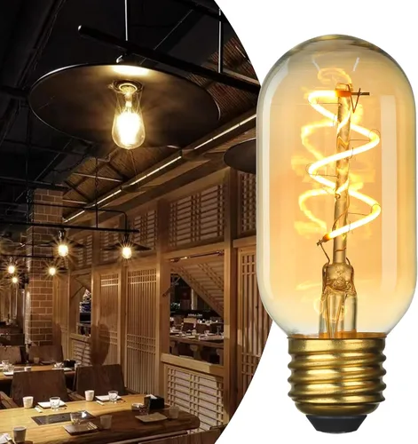 Paquete de 4 bombillas LED T45/T14, bombillas Edison vintage de 4 W, 2700 K, 550 lúmenes, equivalentes a 40 W, bombillas de tubo ámbar amarillo