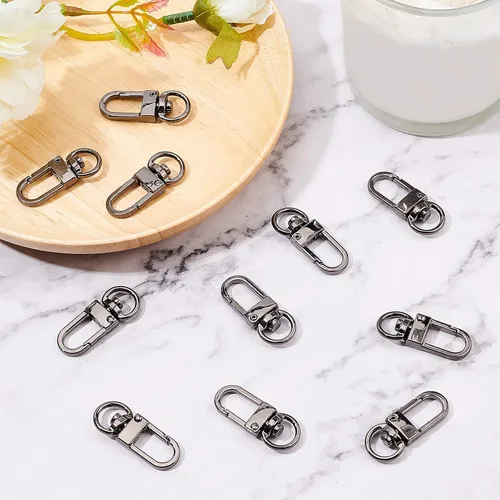 Miniatura 6 de PandaHall - 30 cierres de pinza de langosta de metal plomizo, cordones giratorios, ganchos de gatillo para llavero, llaveros, bolsas de bricolaje