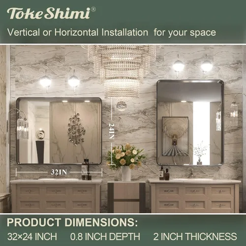 Miniatura 4 de TokeShimi Espejo de pared negro de 24 x 32 pulgadas para baño, marco de metal negro, decorativo, rectangular, montado en la pared, decoración