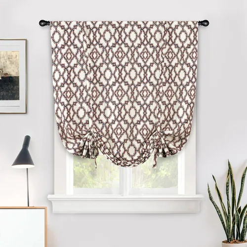 Cortinas geométricas marroquíes estilo boho, tipo globo, para ventana de baño en terracota y azul, cortinas cortas para ventana de baño, cortina