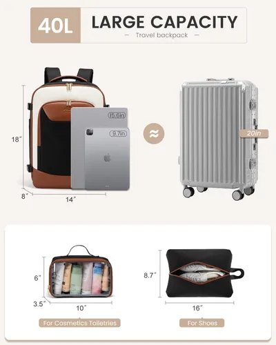Miniatura 4 de LOVEVOOK Mochila de viaje de 40 L para mujeres y hombres, mochila grande de mano para aviones, bolsa de viaje para artículos personales de la TSA