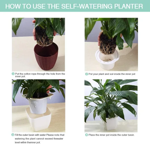 Miniatura 7 de FENGZHITAO - Maceta de riego automático, macetas de plástico transparente con riego automático, maceta cuadrada para todas las plantas de casa