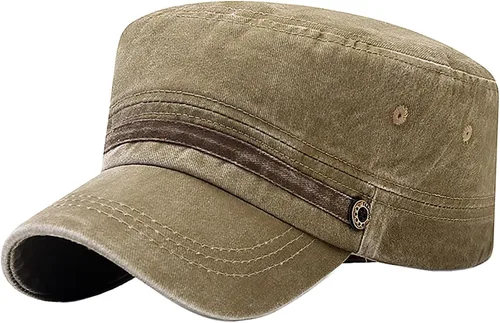 Miniatura 14 de Gorra militar unisex, estilo cadete, ajustable, de algodón lavado, con parte superior plana, gorra de béisbol