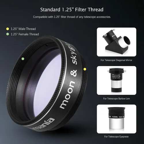 Miniatura 4 de Astromania Filtro de luna para telescopio de 1.25 pulgadas, filtro Moon Skyglow reduce el deslumbramiento de la luna y mejora el detalle del cráter