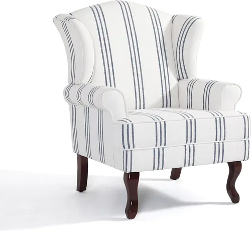Miniatura 5 de Silla decorativa de respaldo alto, sillón tapizado en tela con patas de madera maciza, sillón retro, cómodo sofá individual, asiento de lectura